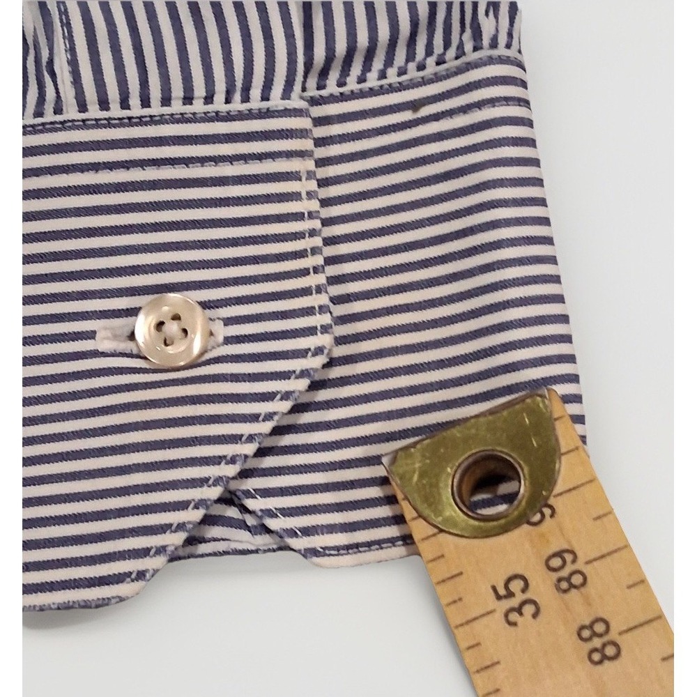 Tom James Executive Collection Mens Blue White Striped Custom Dress Shirt - Picture 6 of 7